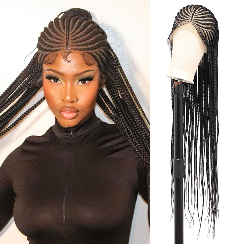 13X7 Inch Lace Front Cornrow Braided Wigs For Women 36inches Synthetic Long Braid Lace Wig