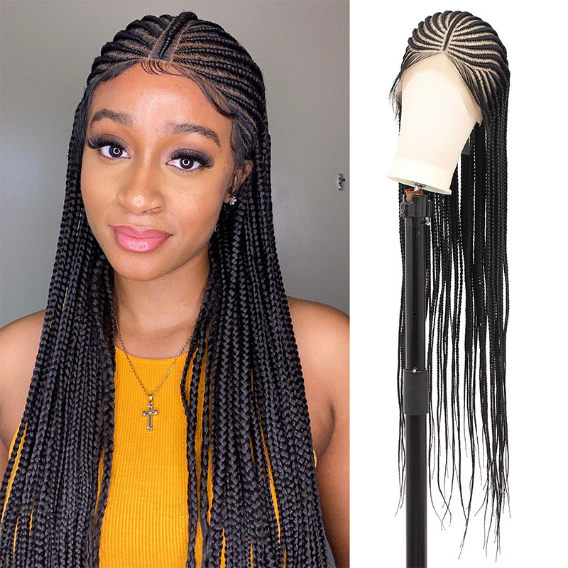 13X7 Inch Lace Front Cornrow Braided Wigs For Women 36inches Synthetic Long Braid Lace Wig