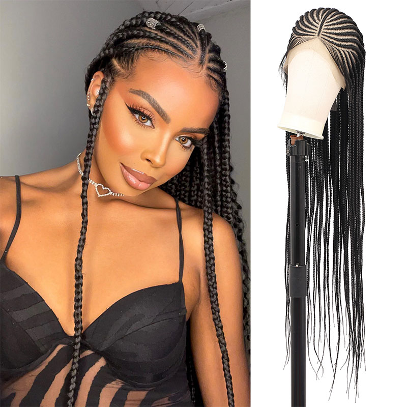 13X7 Inch Lace Front Cornrow Braided Wigs For Women 36inches Synthetic Long Braid Lace Wig