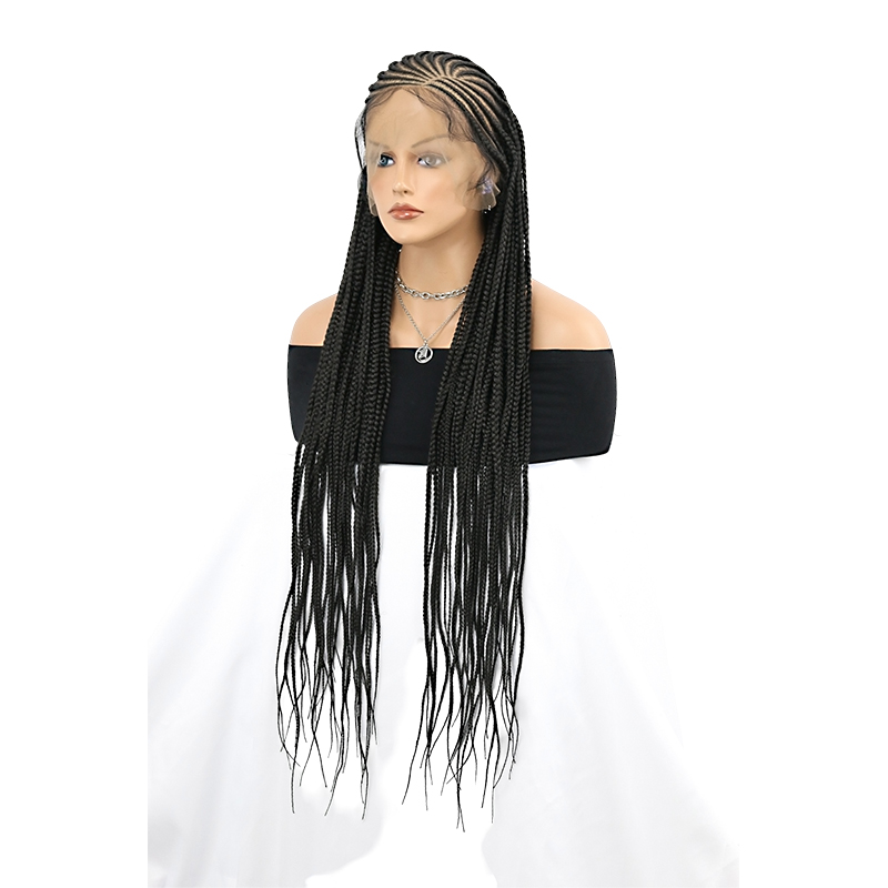 13X8 Lace Front Braided Wigs Cornrow Braided Wigs for Women Box Braid Wig with Baby Hair Side Parted Braided Lace Front Wigs Black 36 Inch