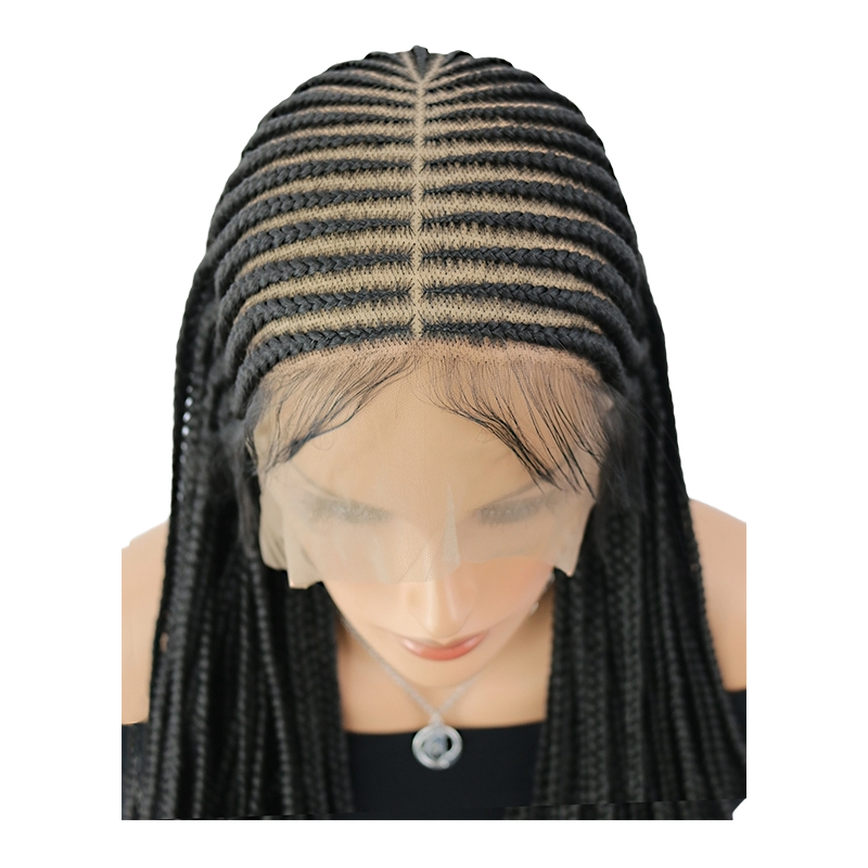 13X8 Lace Front Cornrow Braided Wigs for Women 36inches Synthetic Long braid lace wig with Natural Middle Parting