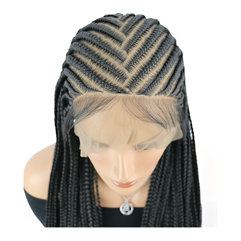 13x8 Lace Front Braided Wigs Cornrow Braided Wigs for Women Box Braid Wig with Baby Hair Middle Parted Long Braided Lace Front Wigs Black 36 Inch