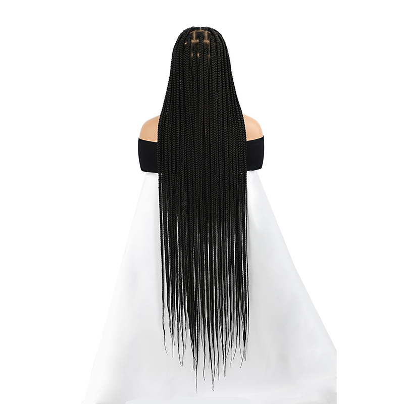 46 inch Long Knotless Box Braided Wigs for Black Women Full Lace Frontal Box Braids Wigs with Baby Hair Lightweight Synthetic Black Cornrow Fully Handmade Braided Wig