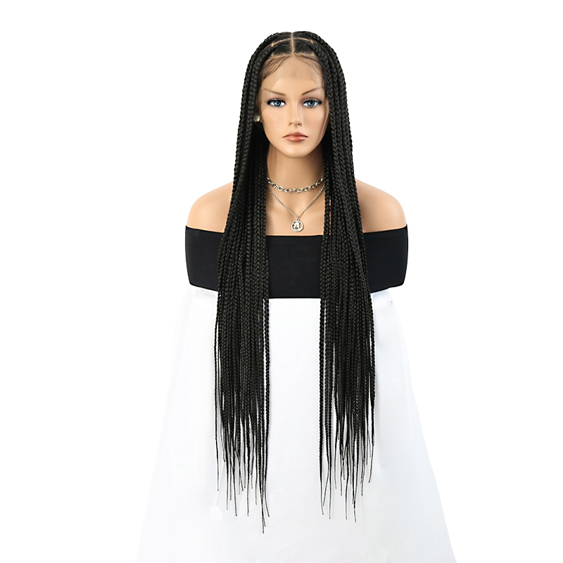 36 inch Braided Wigs for Black Women, Knotless Box Braid Wig 360 Handtied Full Lace Square Based Box Braids Wig Pre Plucked with Baby Hair