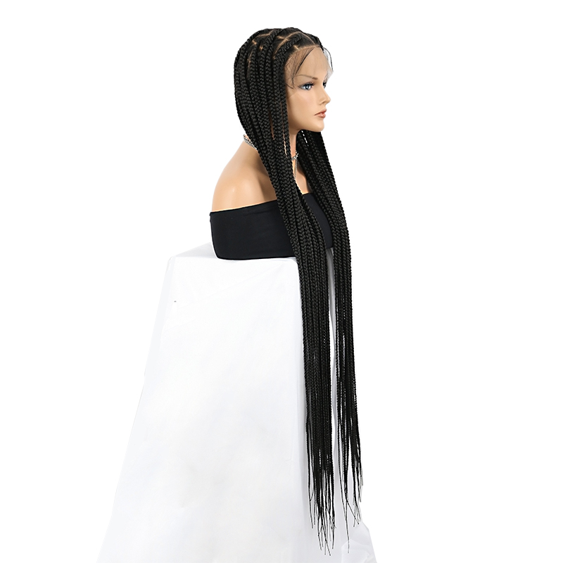 46 inch Long Knotless Box Braided Wigs for Black Women Full Lace Frontal Box Braids Wigs with Baby Hair Lightweight Synthetic Black Cornrow Fully Handmade Braided Wig