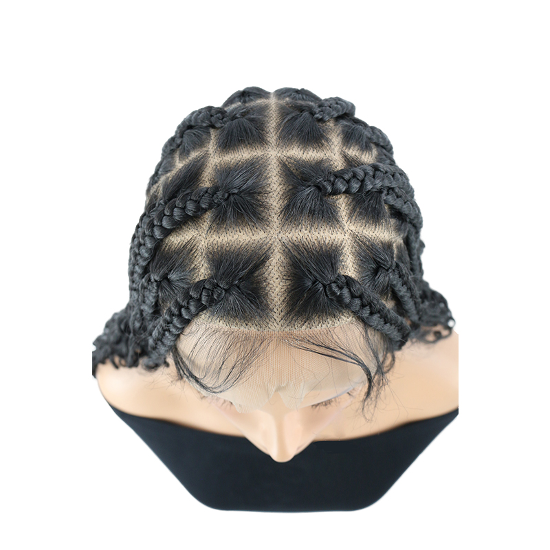 360° Hantied Full Lace Knotless Box Boho Braided Wigs With Baby Hair Black Lace Frontal Bohemian Braid Wigs for Women 36 Inch