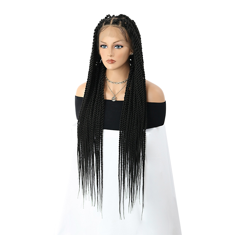 360°  Synthetic Full Lace Braided Wigs Knotless Twist Braided Wig for Women Natural Long Black Twist Braid wigs with Baby Hair 36Inch