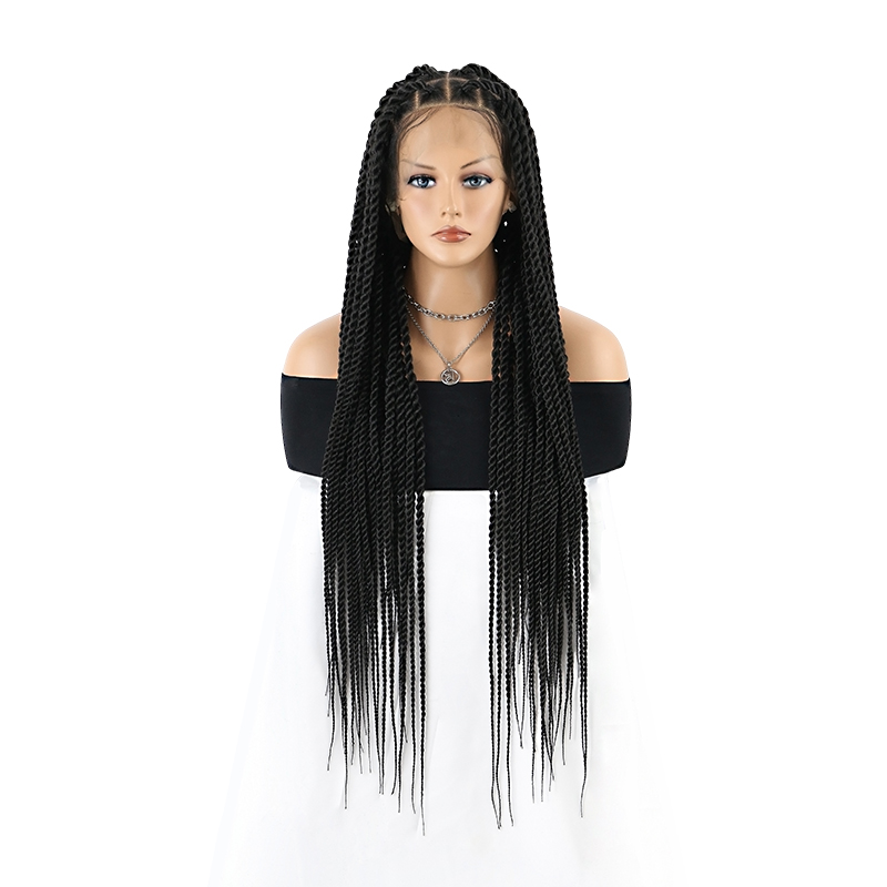 360°  Synthetic Full Lace Braided Wigs Knotless Twist Braided Wig for Women Natural Long Black Twist Braid wigs with Baby Hair 36Inch