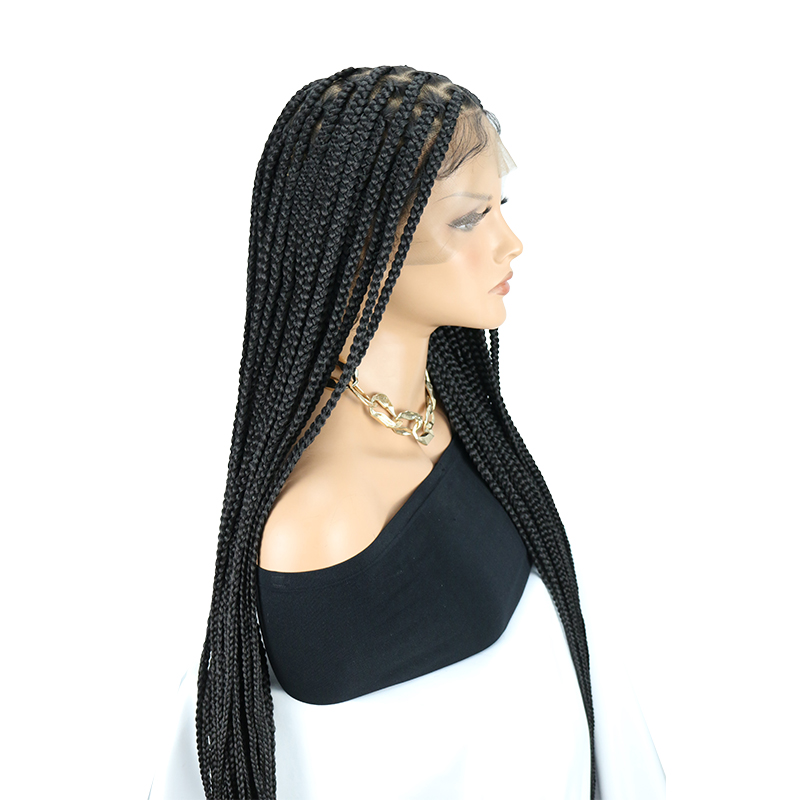 36 Inch Full Lace Braided Wigs For Black Women, 360° HD Single-Layer Square Knotless Box Braid Wig With Baby Hair Handmade Synthetic Hair Blended Full Lace Wig Natural Black