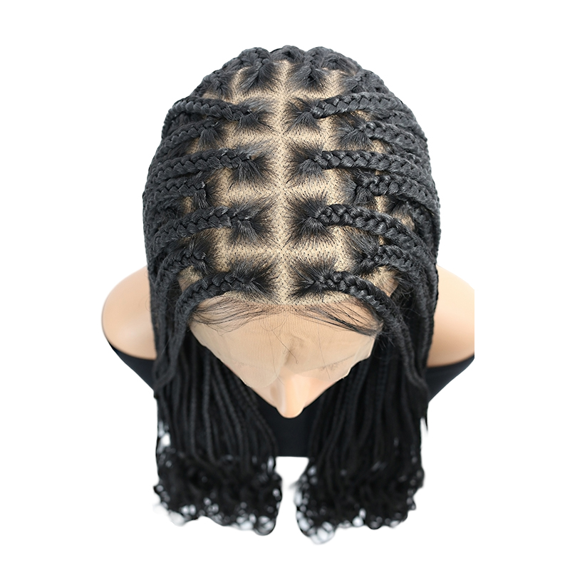 36 Inch Full Lace Braided Wigs For Black Women, 360° HD Single-Layer Square Knotless Box Braid Wig With Big Curly Ends Handmade Synthetic Hair Blended Full Lace Wig Natural Black