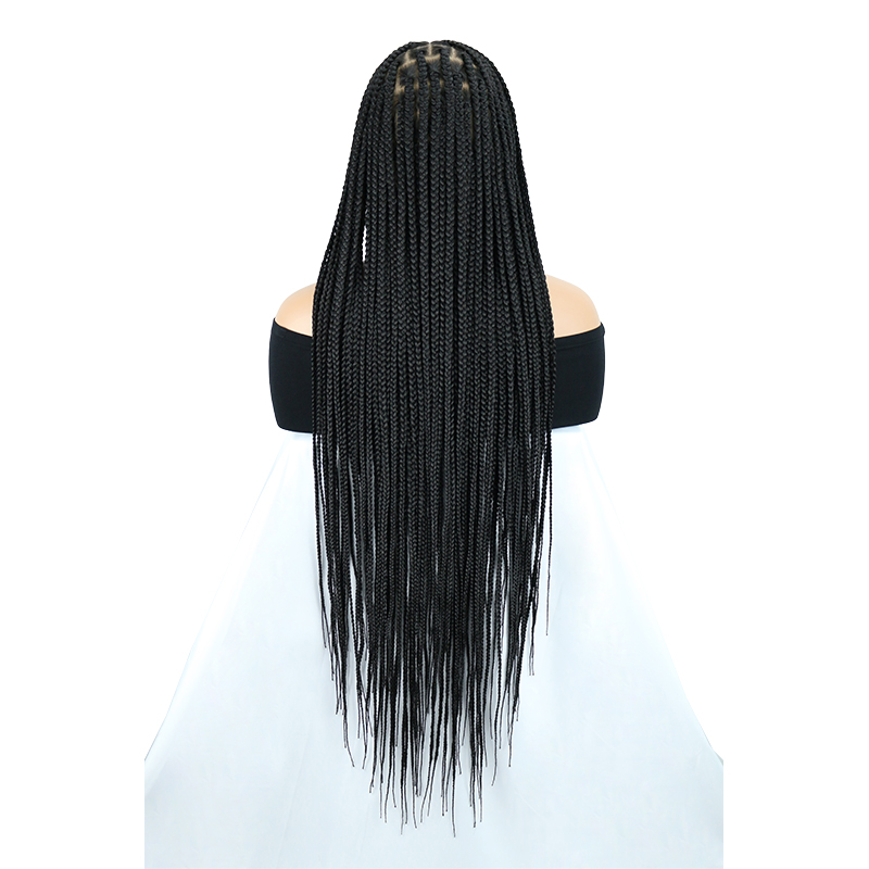 36 Inch Full Lace Braided Wigs For Black Women, 360° HD Single-Layer Square Knotless Box Braid Wig With Baby Hair Handmade Synthetic Hair Blended Full Lace Wig Natural Black