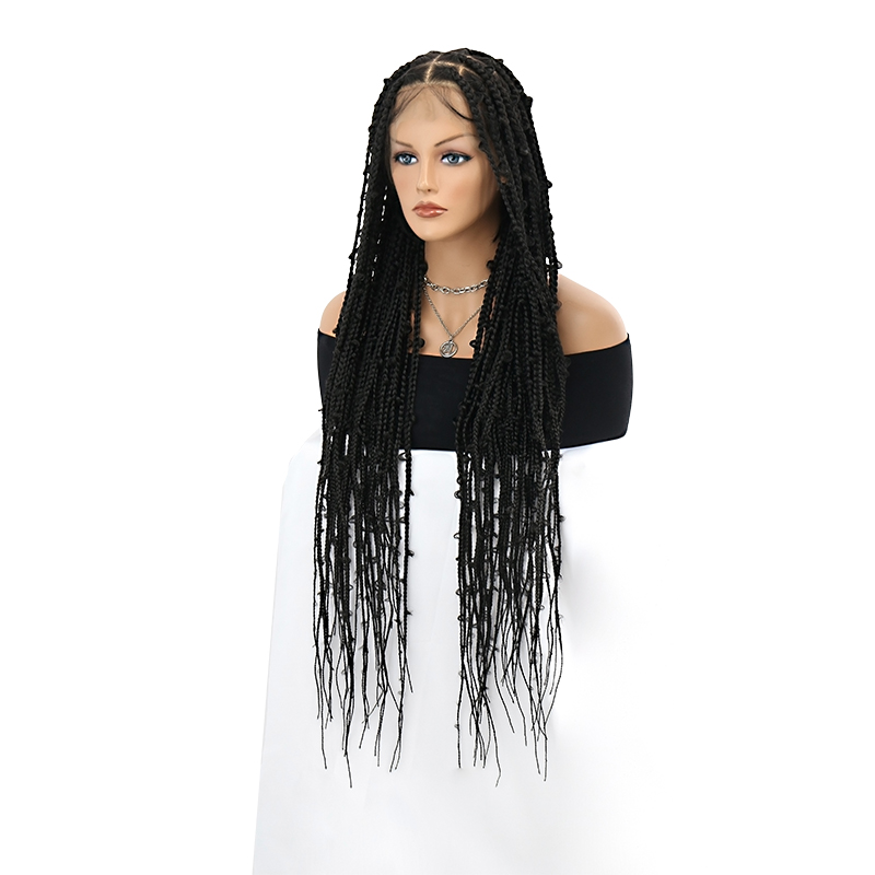 Knotless Braided Wigs 36'' Butterfly Locs Box Braids Wig Full Lace Braided Wigs With Baby Hair Braided Black Wig For Women