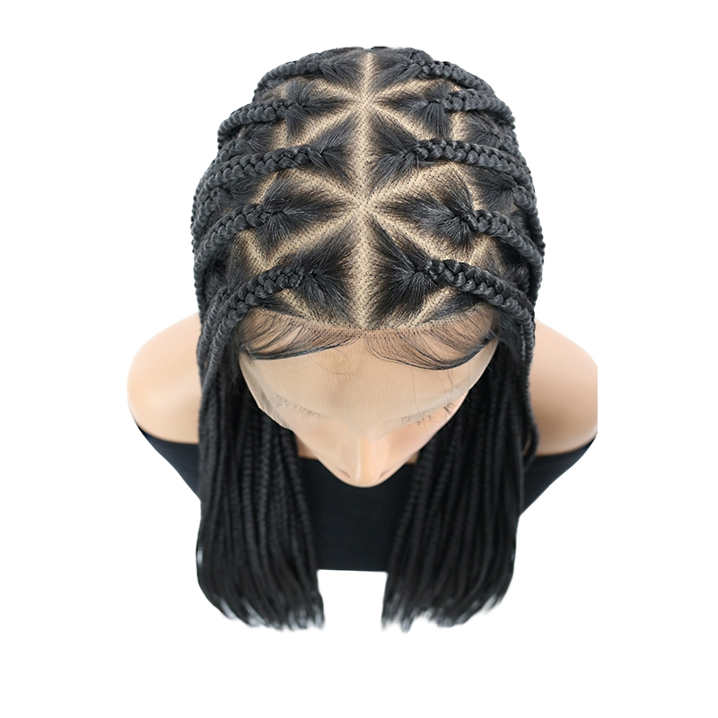 36 inch HD Full Lace Front Braided Wigs Triangle Knotless Braided Wigs For Women Box Braid Wig With Baby Hair Human Hair Blended Braided Wigs Long Black